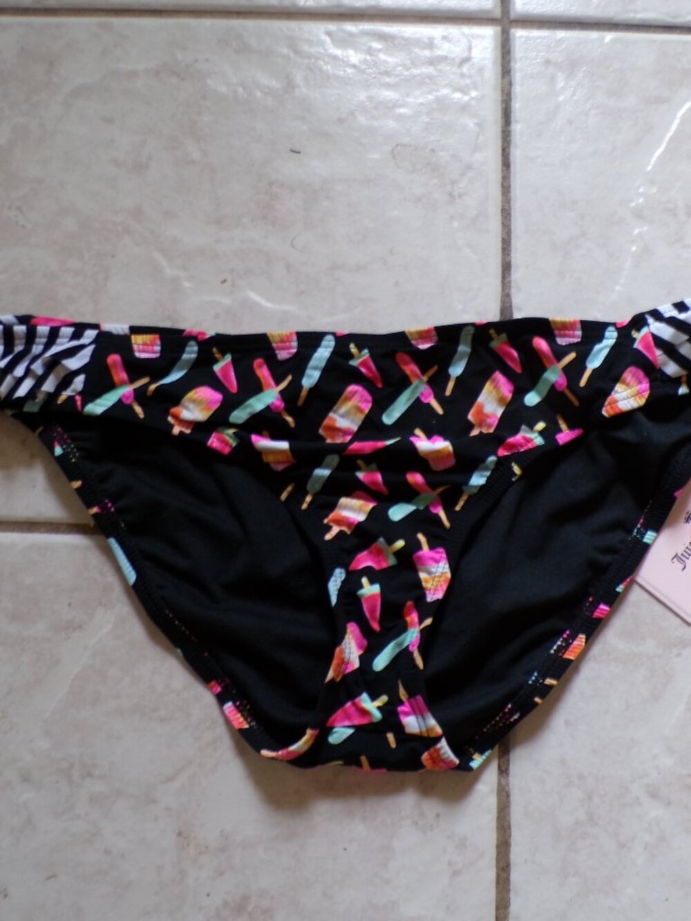 Juicy Couture Swimsuit Bikini Bottoms Womens Large Popsicle Design Ruffle NEW